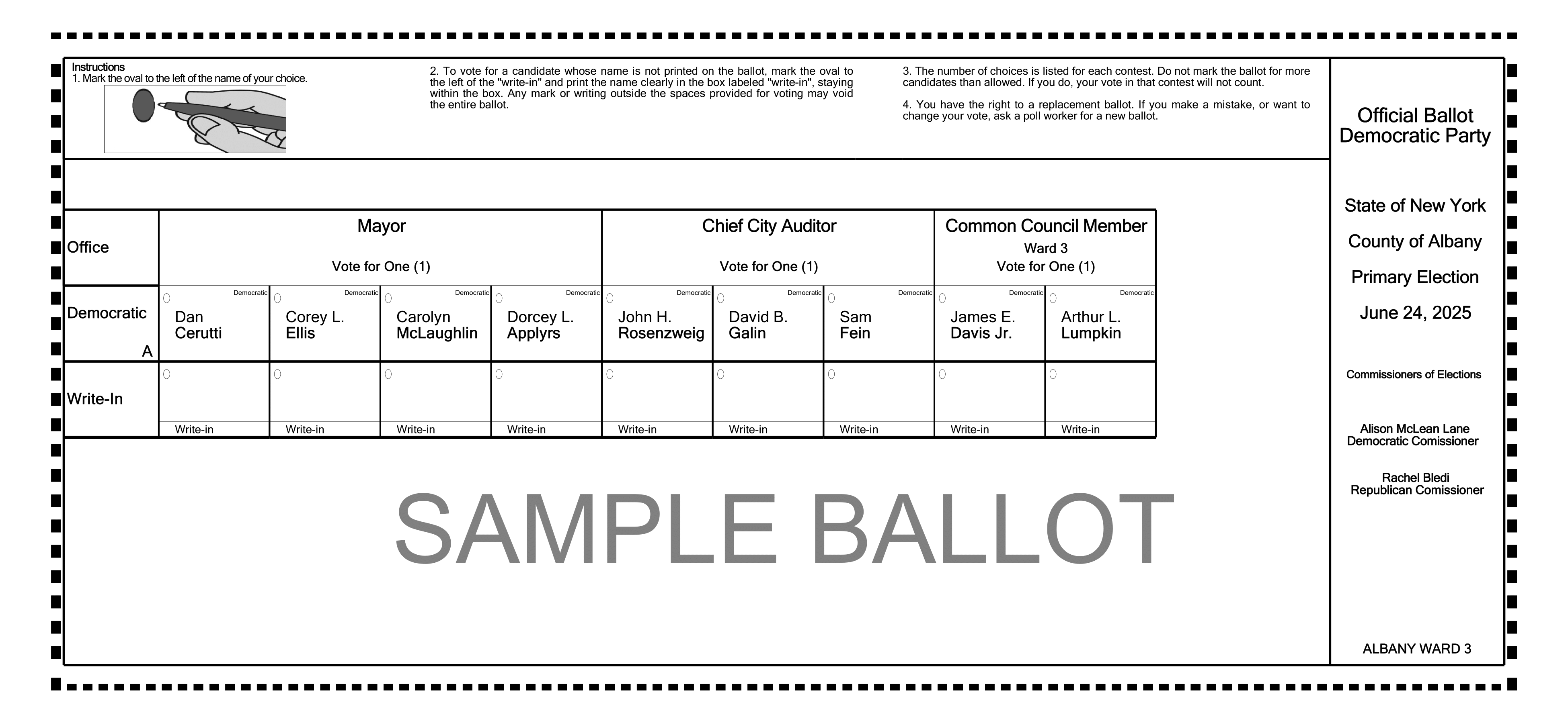 Albany Democratic Common Council Ballot Ward 3-1