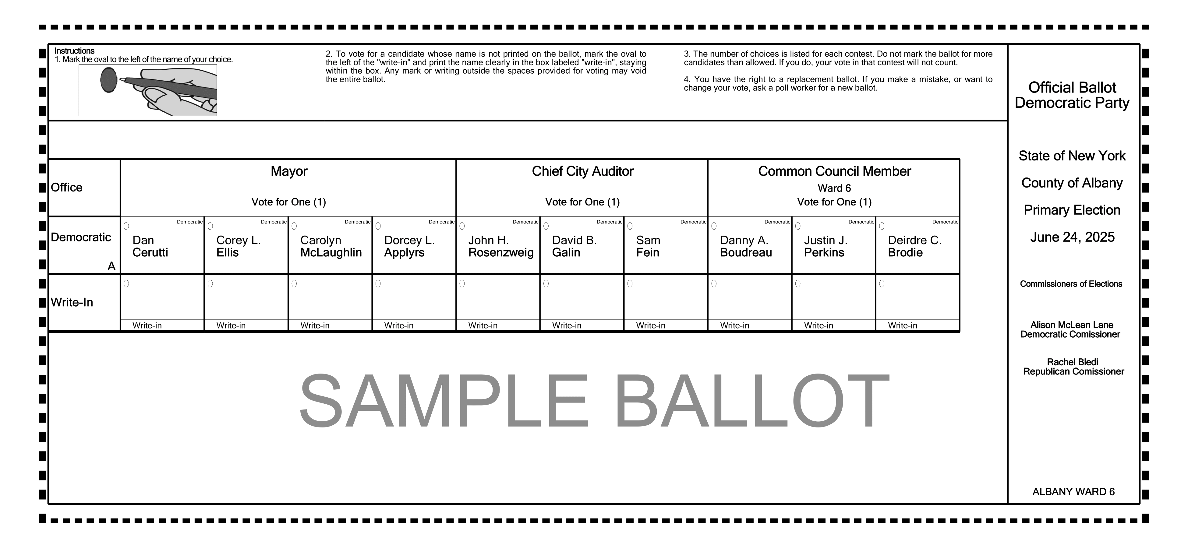 Albany Democratic Common Council Ballot Ward 6-1